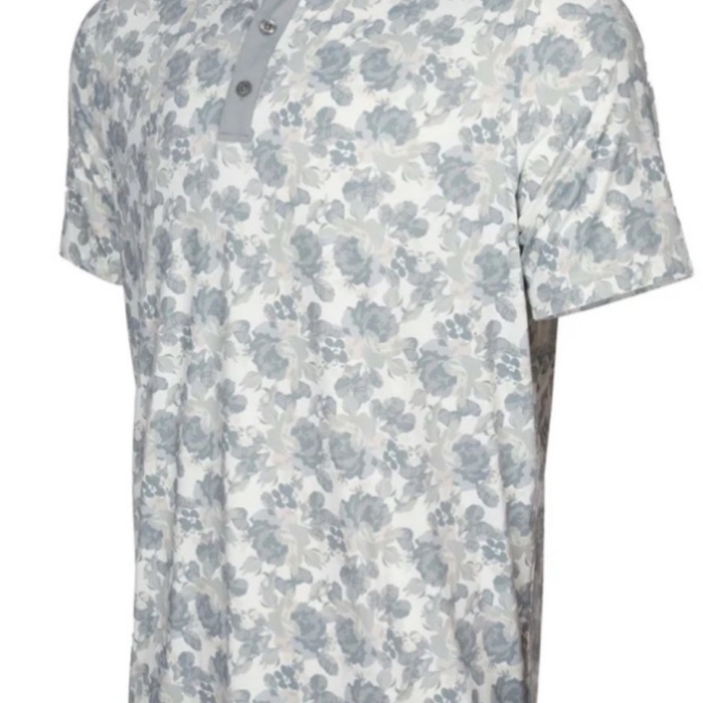 Men's Floral Short-Sleeve Henley Polo in Light Grey